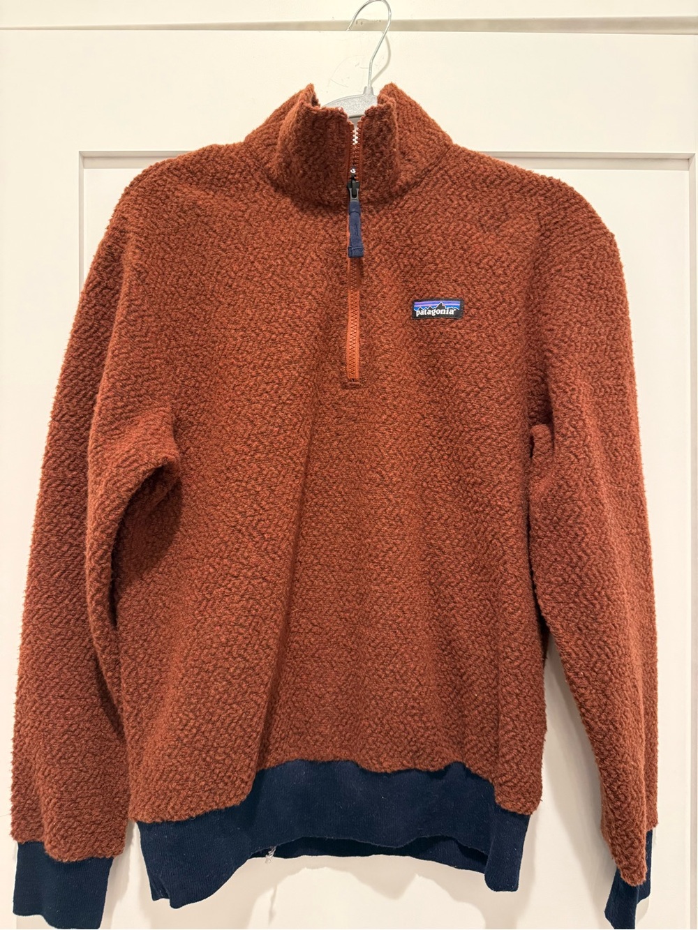 Patagonia Men’s Zip-Up Fleece Sweater - Rust with Navy Trim